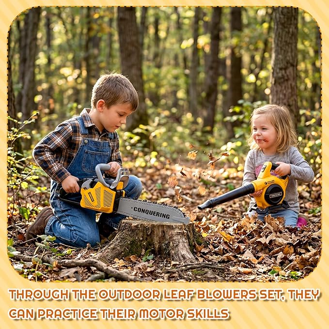3 Pcs Toy Gardening Tool Set for Kids Toy Leaf Blower Chainsaw Weed Trimmer Play Set with Lights and Sounds Birthday Gifts for Christmas Boys Girls