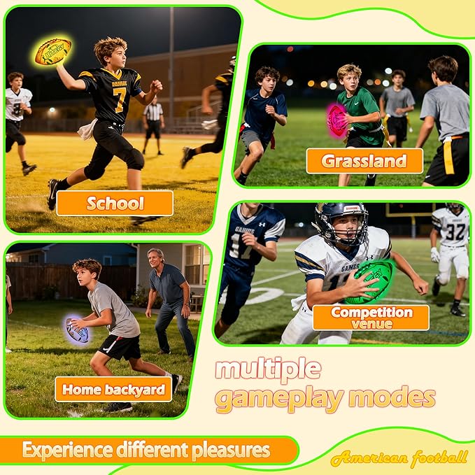 Glow in The Dark Football Light Up Football | USB-C Rechargeable LED Ball with Pump | Night Game Ball for Indoor & Outdoor Play | Gift Ready for Boys & Kids (with a Bag)