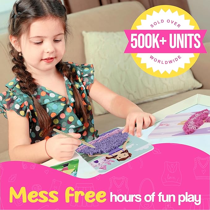 jackinthebox Poke Poke Art for Kids - Fashion Theme, Mess-Free Fabric Art and Craft, Flower Pressing Kits, Easter Gifts for Girls Ages 4 5 6 7 8