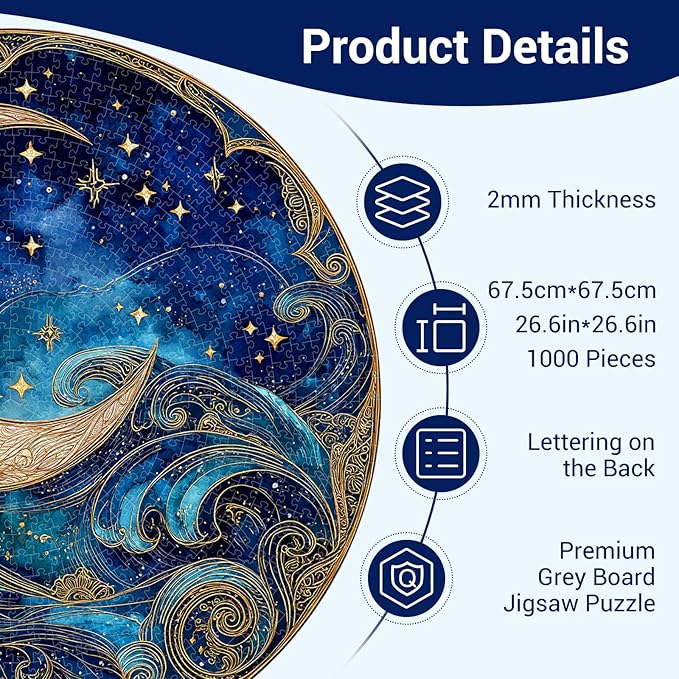 1000 Piece Puzzle for Adults - Waves Stars and Moon Jigsaw Puzzles - Impossible Hard Difficult Challenging Jigsaw Puzzle -Brain Teaser Adult Puzzles - Christmas Birthday Gifts for Women/Men