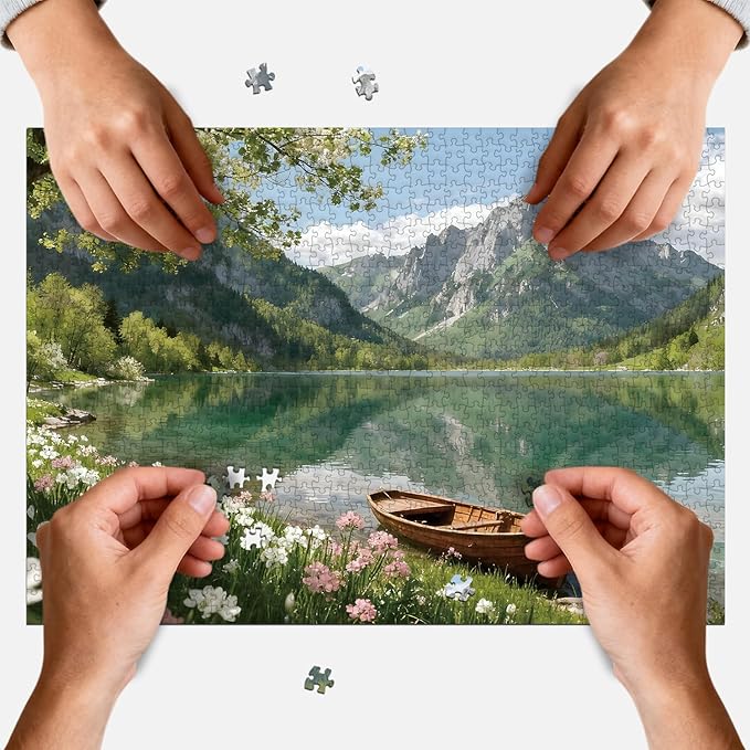1000 Piece Puzzle for Adults Spring Lake Jigsaw Puzzles with Letters on Back Nature Landscape Family Puzzles Wall Decor Funny Gifts for Women Men (27.56x19.7 Inch)