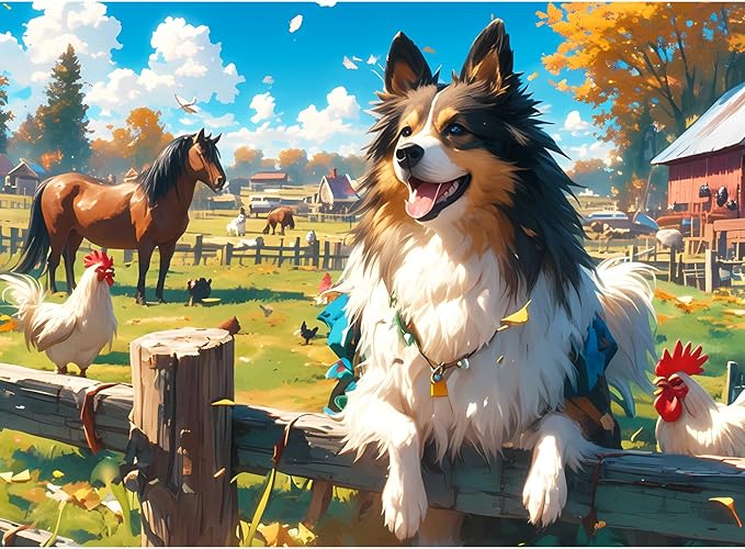 500 Pieces Puzzles for Adult Jigsaw Puzzle 500 Piece Elderly Puzzle Dog Farm Puzzle Gift for Mom Dad Family Friend Family Activity Games Home Decor Wall Art 20.5x15IN