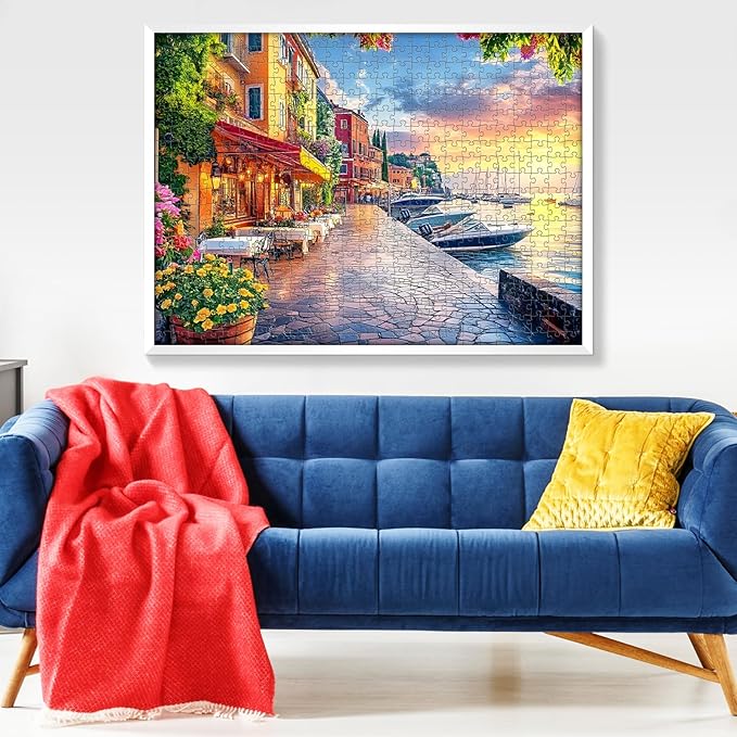 500 Pieces Jigsaw Puzzles for Adults, Seaside Sunset Puzzle for Adults Seniors,Harbor Speedboat Puzzle 500 Pieces, Gift for Birthday, Home Decor, Fun for Family(20.5 * 15 in)