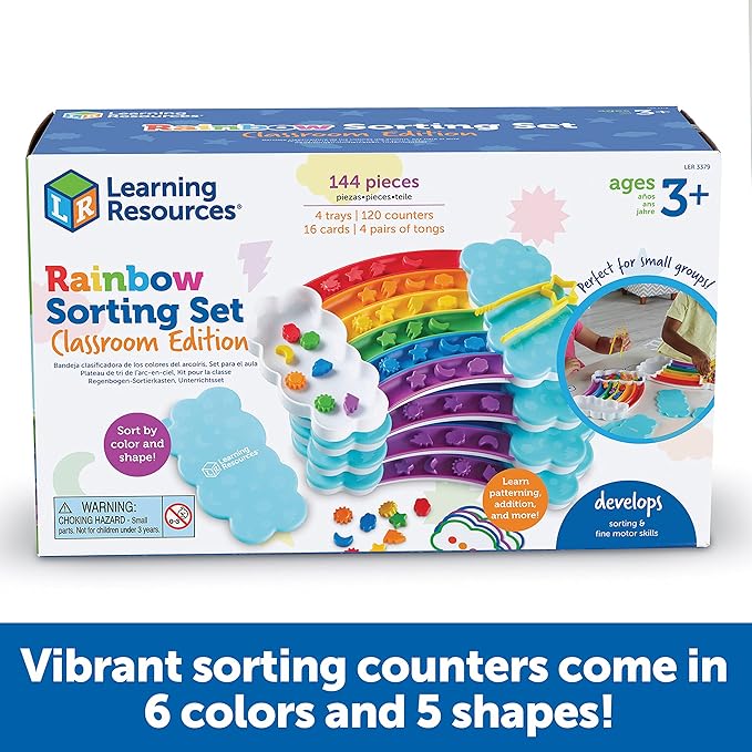 Learning Resources Rainbow Sorting Set Classroom Edition - Toddler Sensory Bin Toys, Montessori Fine Motor Skills, Color Shape Sorter Games, Preschool and Homeschool , Back to School, Teacher Gifts