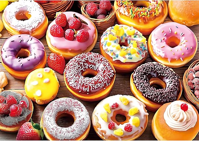 MINIWAN 300 Piece Jigsaw Puzzle for Adults - Delightful Donuts Design - Challenging Adult Puzzle for Family Game Nights & Gifts - Fun Finished Size 17 x 11 Inches