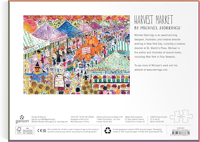 Galison Harvest Market – 1000 Piece Michael Storrings Jigsaw Puzzle Featuring Beautiful Artwork of A Harvest Market in The Fall