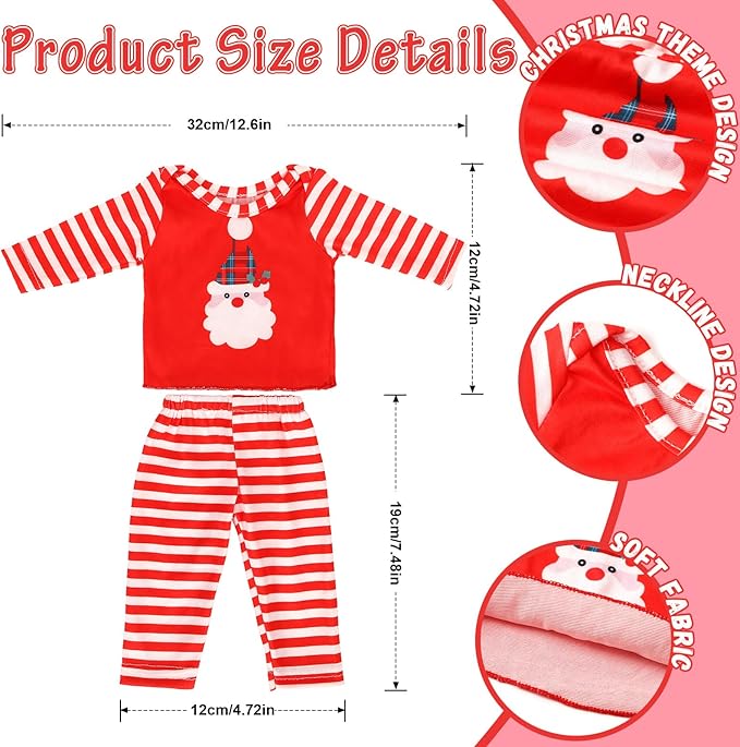 JANYUN 6 Set 18 Inch Doll Clothes and Accessories, Christmas Pajamas Set for 18 Inch Doll for Birthday