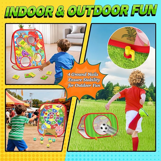 Dino Bean Bag Toss Game Toy for Kids, 6-1 Cornhole Board Outdoor Toys for Toddlers, Easter Gifts for Kids, Backyard Beach Lawn Party Toss Game Toy for 3 4 5 6 7 8 Year Old Boys Girls Birthday Gifts