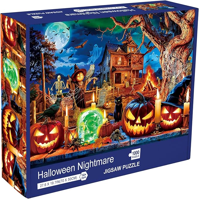 Sutinban Halloween Puzzle 1000 Pieces for Adults, Horror Skull Pumpkin Head Halloween Haunted House Jigsaw Puzzles 1000 Pieces Family Game, Holiday Party Gifts Puzzles for Teenages & Kids & Adults
