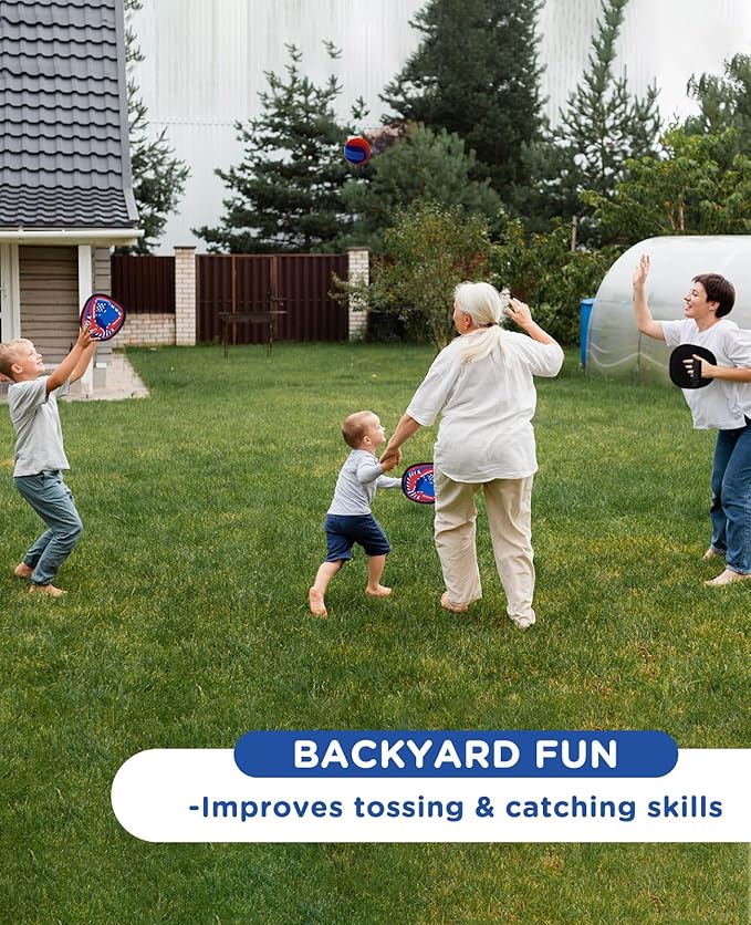 Toss and Catch Ball Game - Baseball Glove Style - Toddler Activity Toys for Boys Girls 3 4 5 6-8 Year Old - Birthday Gifts Easter Basket Stuffers - Kids Outdoor & Indoor Games for Beach Yard Lawn