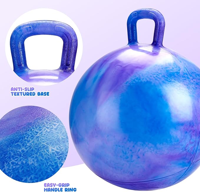 PlayZap Glow in The Dark Hopper Ball for Kids 6-12, Night Light Bouncy Ball with Handle, 20 Inch Inflatable Hippity Hop Jumping Hopping Toys Girls Boys Gifts for Indoor Outdoor