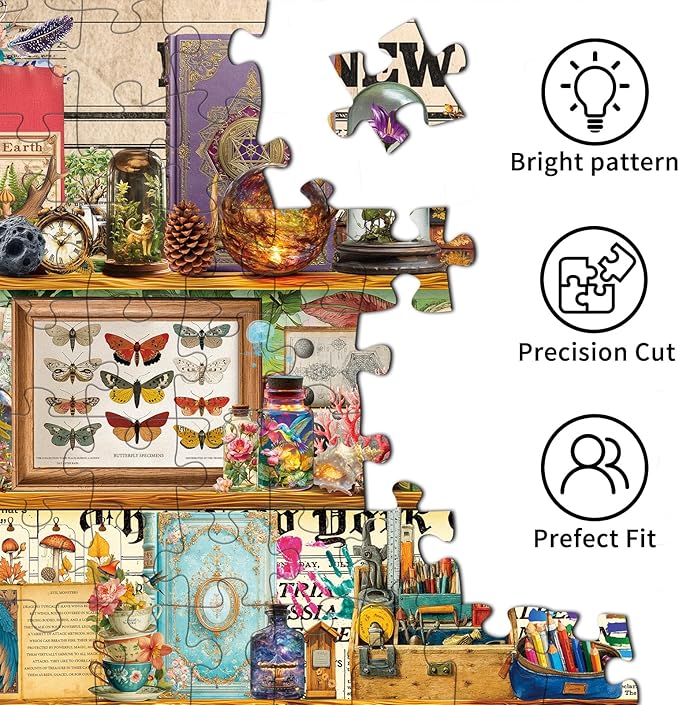 1000 Piece Puzzles for Adults,Fantasy Bookshelf Jigsaw Puzzle 1000 Pieces for Adults Seniors,Challenging Family Games Holiday Party Gifts -1:1 Poster Interlock Perfectly Letter on Back