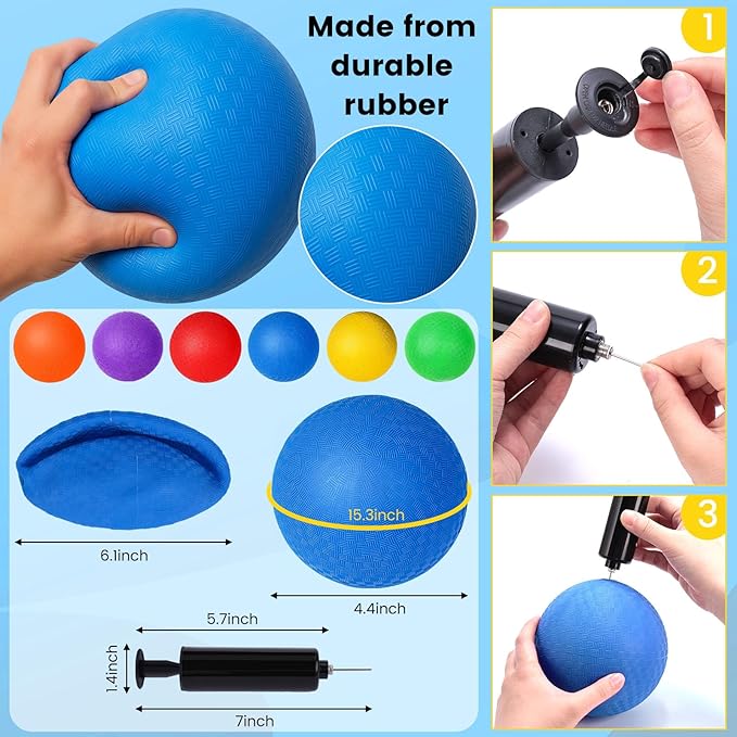 Shindel 6PCS Playground Ball with Air Pump, 5inch Inflatable Dodge Ball for Kids Indoor Outdoor