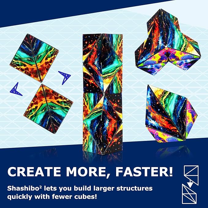 Shashibo Squared Shape Shifting Box - STEM Fidget Toy with Ultra Strong Magnets - Sensory Puzzle Cube Transforms Into 100+ Shapes, Easter Basket Stuffers Gift for Kids, Teens, and Adults (Infinity)
