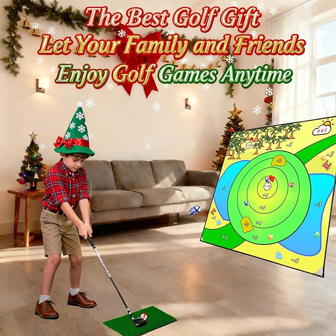 Battle Golf Indoor Chipping Game,57”x57” Portable Chipping Mat,Indoor Outdoor Sticky Golf for Adults and Junior Golfer Training Practise,Friends Family Yard Target Game