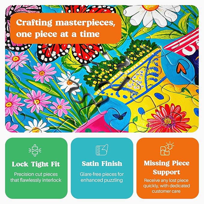 Cross & Glory - 1000 Piece Jigsaw Puzzle for Adults |Blooming Butterflies | Best New Spring Garden Puzzle | Vibrant Butterfly | 20x27 Inches | Flower Puzzle