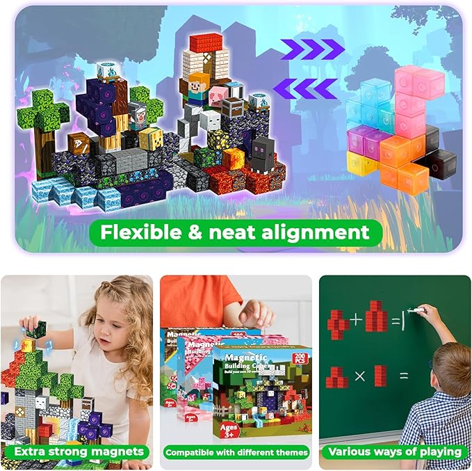 200 PCS 0.8in Magnetic Blocks - Easter Toys for Kids, Magnet Blocks, Stacking Magnetic Cubes, School STEM Toys Birthday Gifts for Boys and Girls Age 3+ Years Old (Theme: Portal)