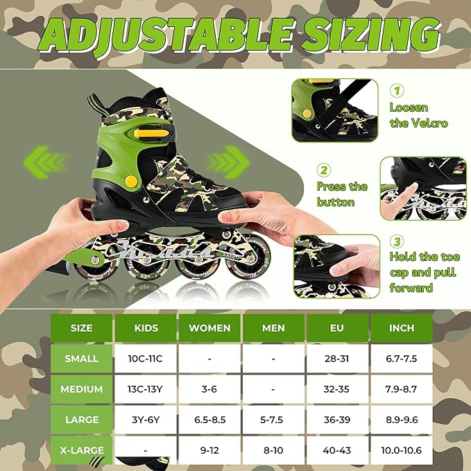 Kuxuan Boys Adjustable Inline Skates with Light up Wheels, Fun Illuminating Skates for Kids Girls Youth