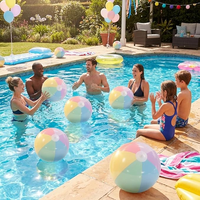 12 Pcs Pastel Inflatable Beach Balls Bulk Pastel Color Jumbo Big Beach Balls Baby Shower Birthday Summer Swimming Party Decorations Favor Water Games(26.5 Inch,Macaron Color)