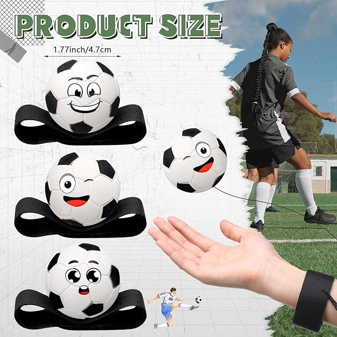 18 Pcs Wrist Return Balls on a String Face Return Sport Balls with Elastic Strap Wrist Exercise for Adults for Fun Outdoor Activity Sports Team Gifts (Soccer)