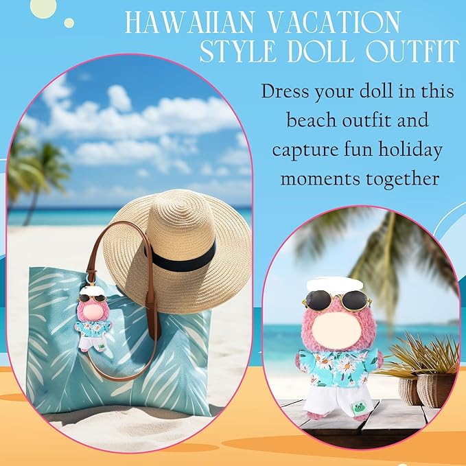 Simgoing 4 Pcs 17cm Dolls Hawaii Outfit Set Summer Floral Shirt Shorts White Vest and Mini Sunglasses Vacation Style Doll Clothes with Accessories Beach Apparel for 17cm Dolls(Summer Daisy Style)