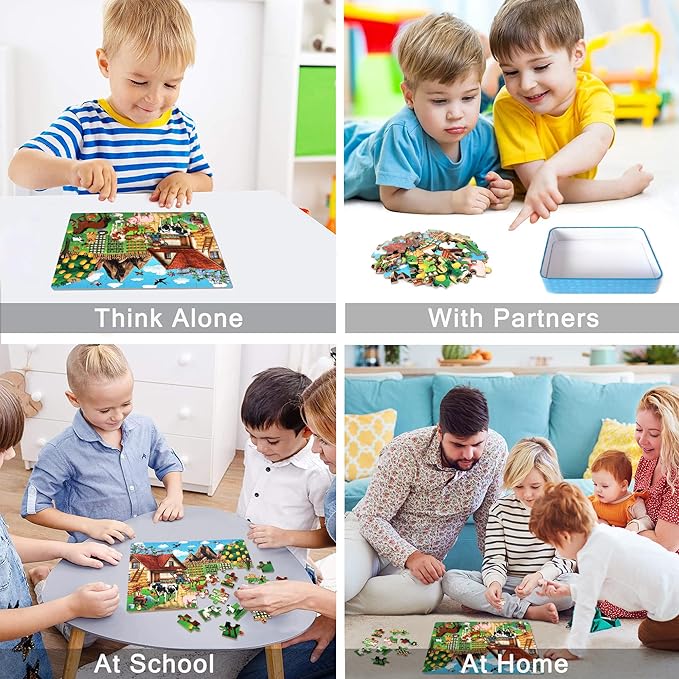 LELEMON Puzzles for Kids Ages 4-6, Farm 60 Piece Puzzles for Kids in a Metal Box, Educational Jigsaw Puzzles Childrens Puzzle Games Puzzle Toys for Girls and Boys