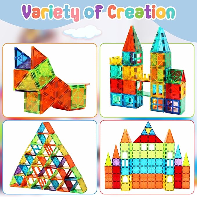 Magnetic Building Tiles for Kids,64 PCS Educational Magnetic Stacking Blocks for Boys Girls, Magnets Construction Toys,Stem Preschool Kindergarten Learning Toys