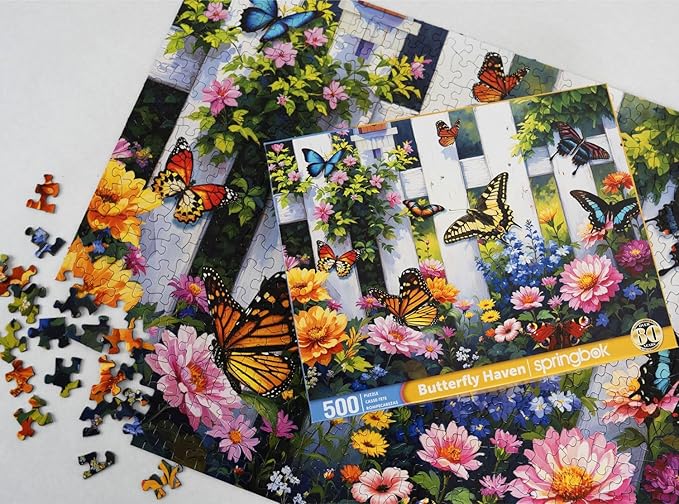 Springbok Butterfly Haven 500 Piece Jigsaw Puzzle for Adults - Colorful Butterfly Garden - Unique Cut Pieces - Made in USA