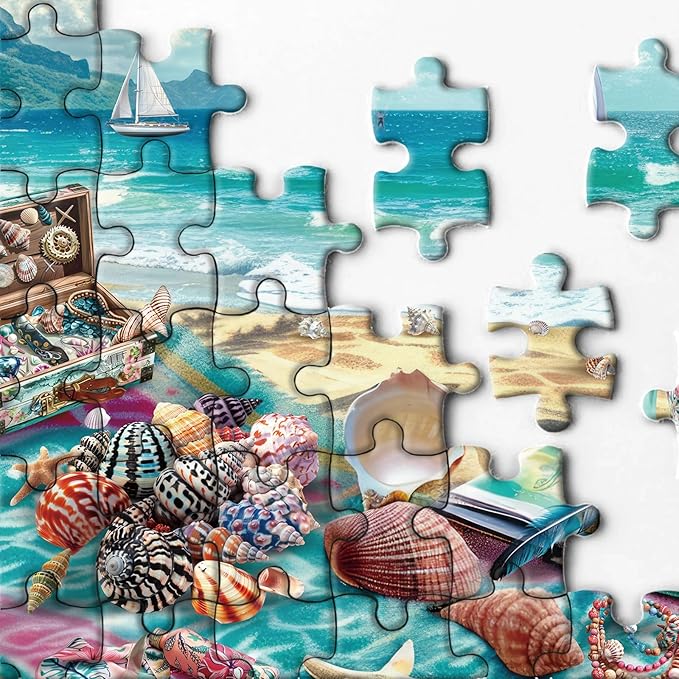 Summer Beach Seashell Puzzle Collection for Adults 1000 Piece, Hawaii Nature Scenery Jigsaw Puzzle Sea, Colorful Ocean Camping Puzzle