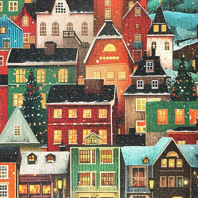 1000 Pieces Puzzle for Adults, Aurora Town Building Jigsaw Puzzles with Different Graphic Partitions on Back, Precisely Cut 27.6''x19.7''(Building)