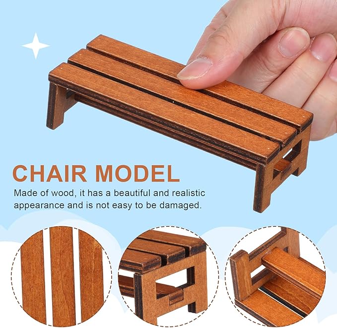 SEWACC 2pcs Miniature Doll House Bench Wooden Mini Furniture Set Brown Miniature Park Bench for Dollhouse Decoration