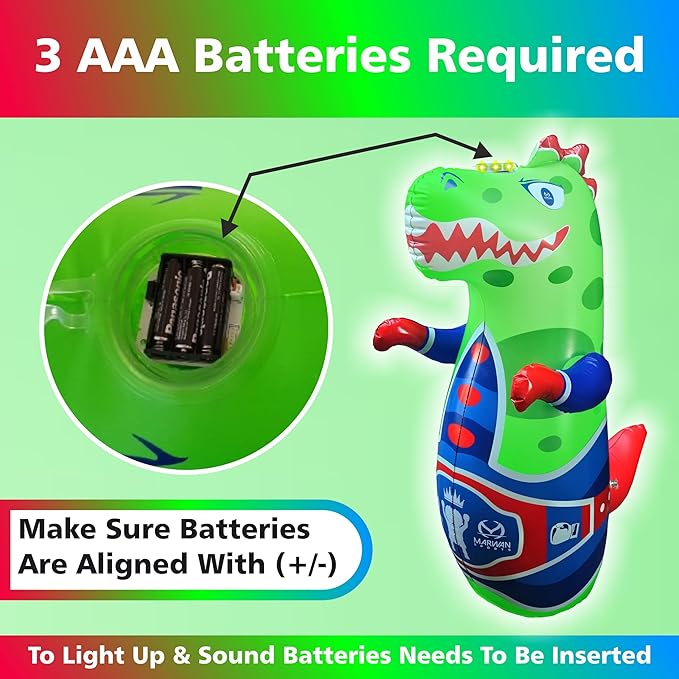 Marwan Sports Punch, Light & Roar Dinosaur Punching Bag – 47" Inflatable Bop Bag for Kids Ages 3-14 | Bounce-Back Toy with Lights & Roaring Sounds | Active Play Gift for Toddlers & Children