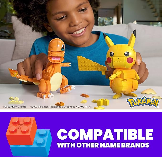 MEGA Pokémon Building Toys Set Kanto Region Trio with 529 Pieces and 3 Poseable Characters, 4 Inches Tall, for Kids