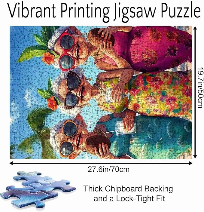 Grandmother Woman Wearing Sunglass 1000 Piece Jigsaw Puzzles for Adults grandma Friends Painting Jigsaw Puzzle Old Ladies 1000 Pieces Puzzles Game Home Wall Decor Elderly People DIY Puzzle Granny Gift