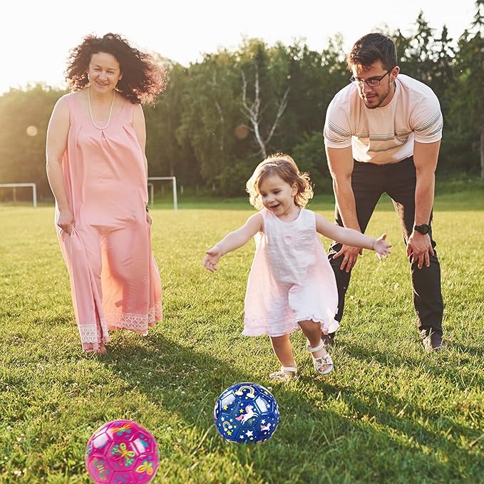 ZOOJOY Soccer Ball Size 2, 2 Pack Cartoon Ball with Pump Mesh Bag, Butterfly & Unicorn Toddler Girl Toys for 1 2 3 4 5 6 Years Old, Perfect Sensory Toys for Girls Boys Indoor Outdoor Play Balls Gifts