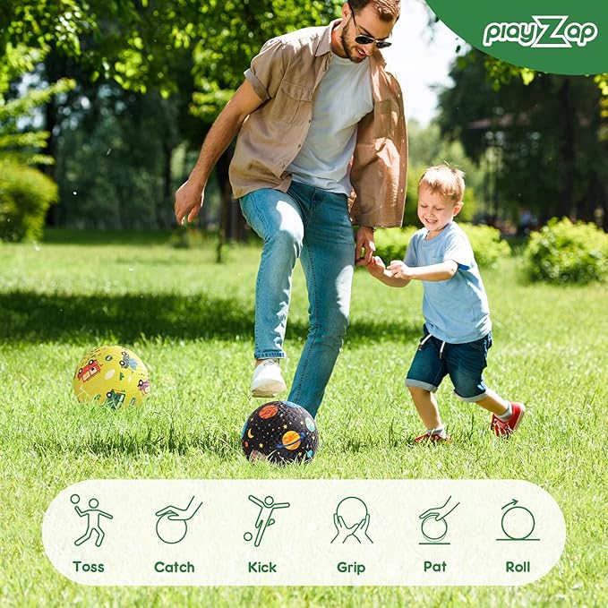 PlayZap 2 Pack Playground Balls for Kids, Planet & Vehicle Cars Kickballs for Toddlers 3-8, 8.5 in Rubber Balls with Pump, Indoor & Outdoor Dodgeball Toys for Boys & Girls Gifts