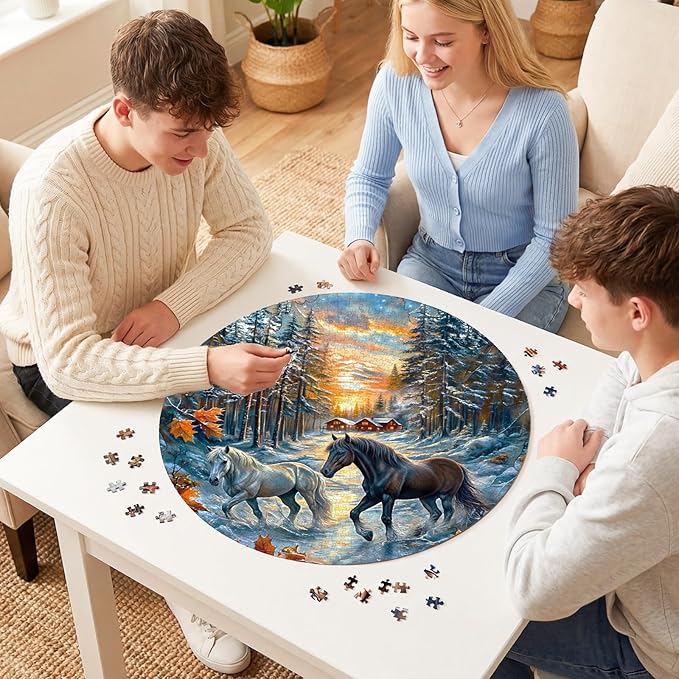 1000 Piece Puzzle for Adult, Winter of The Horse Jigsaw Puzzle 1000 Pieces, Impossible Challenging Fun Puzzle for Adult, Round 26.6 x 26.6 Inch Unique Difficulty Puzzle for Birthday Gift