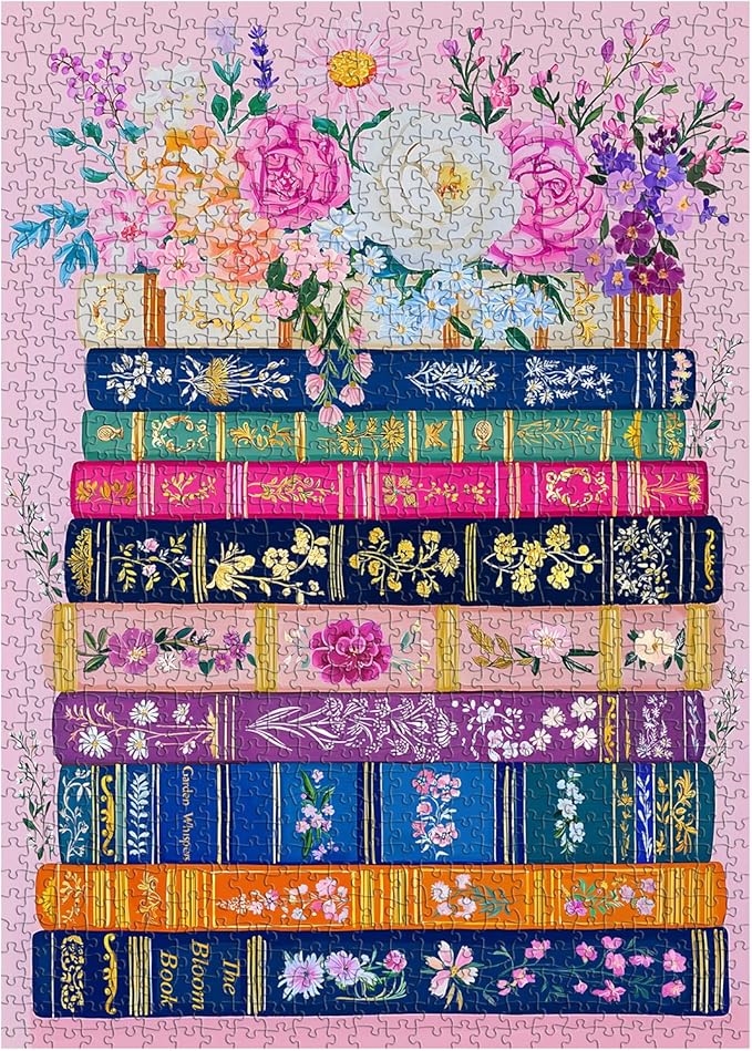 Colorful Flower Book Puzzles for Adults 1000 Piece, PICKFORU Wildflower Pages Jigsaw Puzzles Library, Impossible Spring Floral Art Theme for Book Lovers