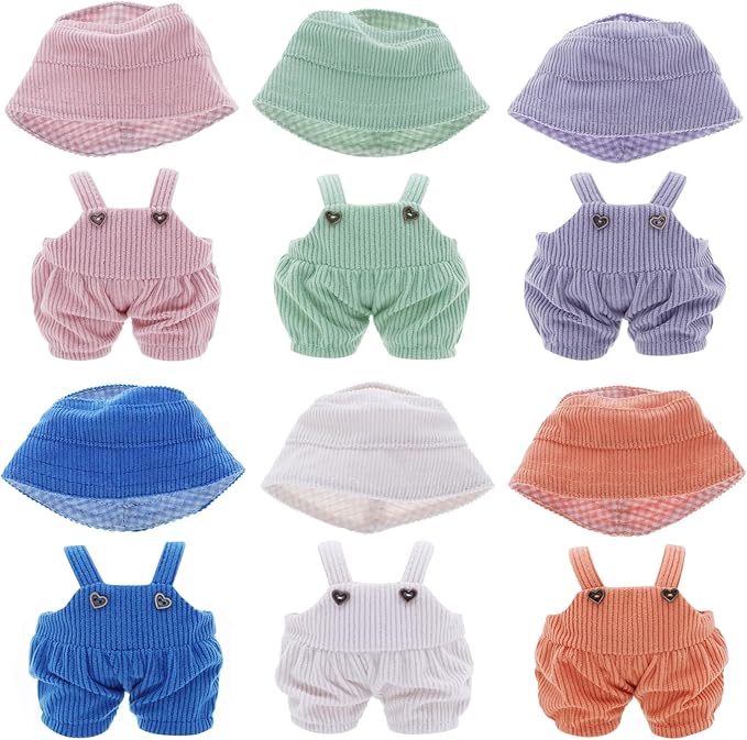 Etistta 6.7 inch Doll Clothes with Hat, Corduroy Bib Pants Overalls for 17cm Doll Accessories Outfits (6 Pack)