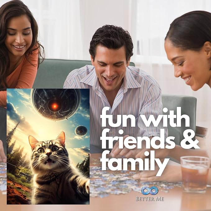 UFO Selfie Cat 500-Piece Puzzle - UFO Cat Jigsaw Puzzle for Adults with Alien Spaceship, Fun and Unique for Fans of Felines and Extra Terrestrials (500 Pieces)