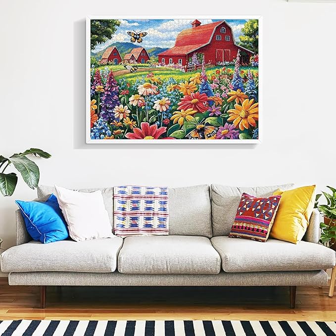 1000 Piece Puzzle for Adults, Honey Bee Farm Puzzles, Butterfly Flowers Garden Jigsaw Puzzles 1000 Pieces, Fun Landscape Puzzle for Adults Kids Seniors,Challenging Family Game Great Gift Idea,28*20 in