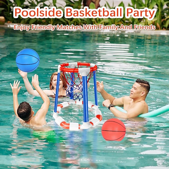 Pool Basketball Hoop Floating Set, Pool Toys and Pool Games for Kids and Adults, Durable Basketball Hoop with Balls Pump for Pool, Outdoor Swimming Water Play Family Party for Summer