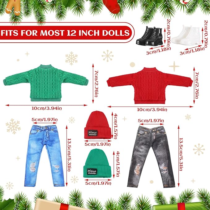 Bencailor 6 Pcs Doll Clothes Doll Accessories Include Sweater Pants Shoes Hat for Birthday Gift(Bright,12 Inch)