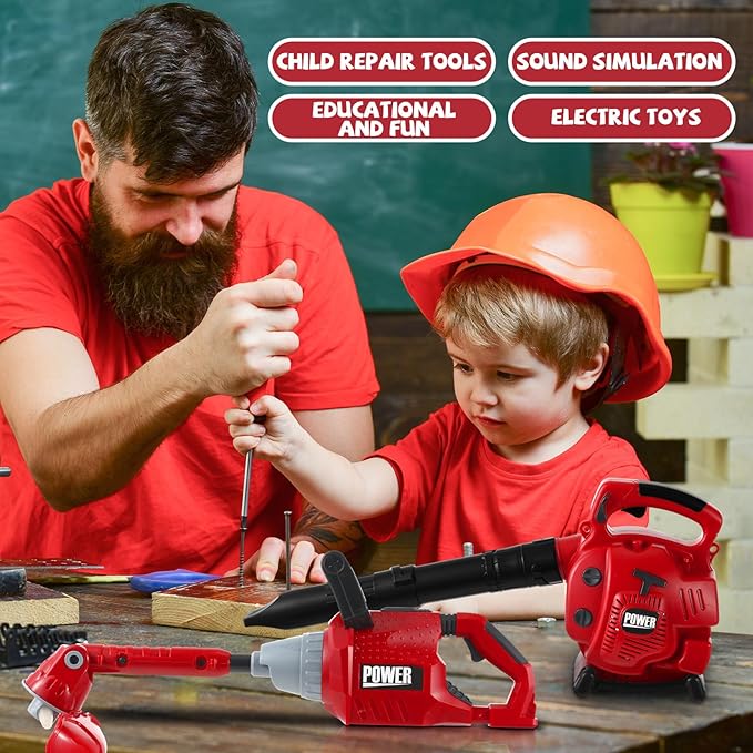 3 Pcs Toy Gardening Tool Set for Kids Toy Leaf Blower Weed Trimmer Hedge Trimmer Pretend Set with Lights and Sounds Christmas Birthday Gifts for Boys Girls