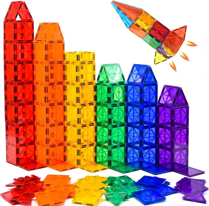 FNJO Magnetic Tiles, 52 PCS Magnet Building Set, Magnetic Building Blocks,Construction STEM Toys for Kids