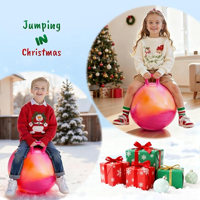 ZOOJOY Clouds Hopper Ball, Hopping Toys for Kids, 20 Inch Bouncy Ball with Handle for Boys Girls Aged 6-12, Inflatable Clouds Bounce Hopper Toy with Pump