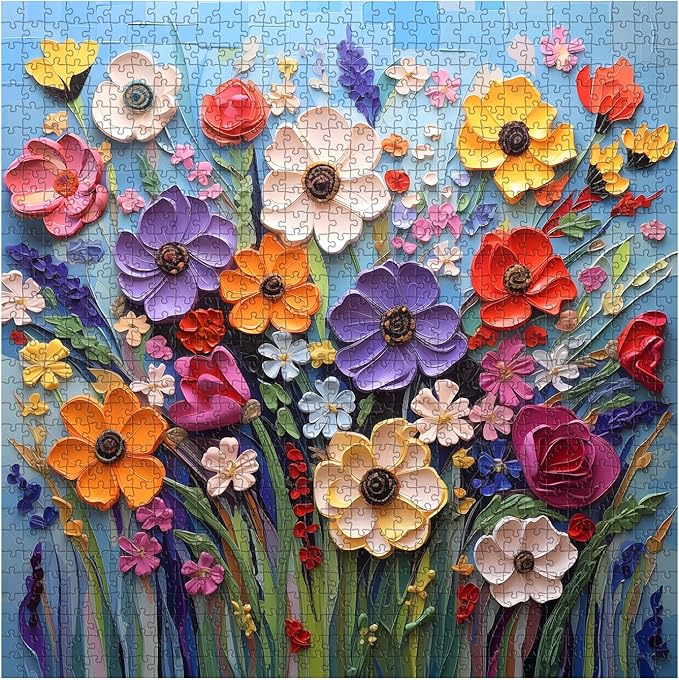 Colorful Flower Puzzles for Adults, Mosaic Plant Floral Puzzle Art, Spring Flower Garden Jigsaw Puzzles 1000 Pieces Painting