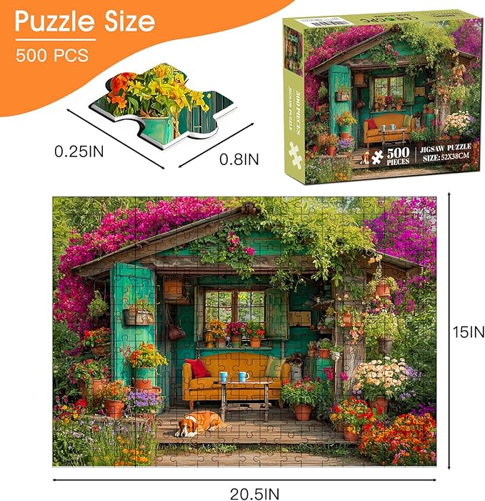 500 Piece Puzzle for Adults – Garden Dog Jigsaw Puzzle 500 Pieces for Adults – Interlock Perfectly Letter on Back No Dust, Home Decor Birthday Party Gift Toy for Men Women Elders Seniors
