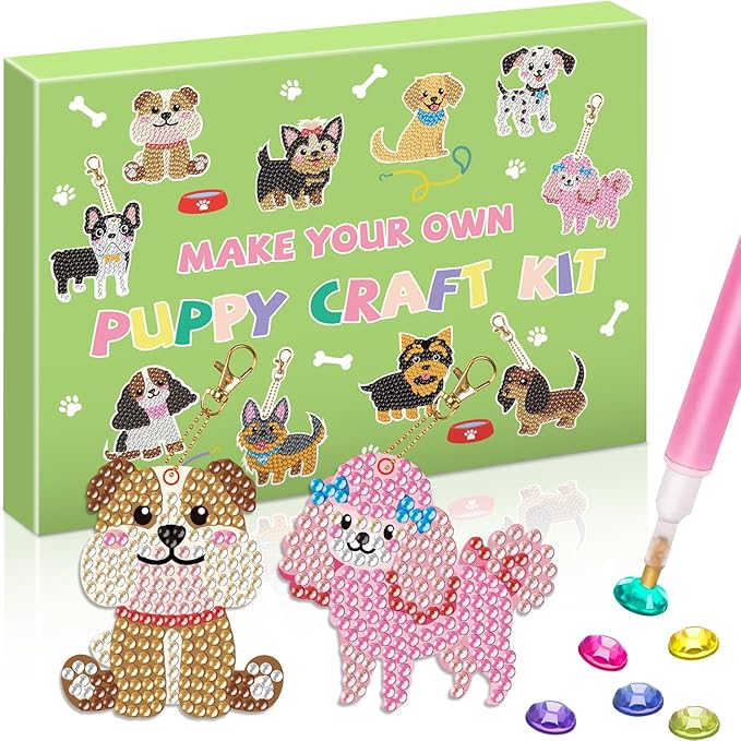 Labeol Arts and Crafts for Kids Ages 8-12 - Creat Your Own GEM Keychains-5D Diamond Art by Numbers GEM Art Kits for Kids Girls Toddler Crafts Age 6-7 6-8 10-12 (Puppy)