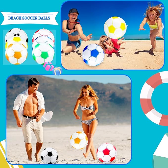 16 Pack 16 Inch Inflatable Soccer Balls Beach Balls Bulk Colorful Blow Up Beach Soccer Balls Party Favor for Outdoor Summer Pool Beach Sports Party Favor, 8 Colors